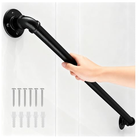 Handlauf Treppe Schwarz Rohrförmiges Handläufe Rutschfester Industrieller Treppengeländer Innen Außen Geländer Treppe für Dachbodengeländer Handtuchhalter Türgriff(150cm/5ft)