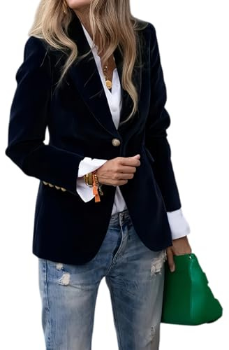 Blazer de terciopelo para mujer, elegante y vintage con botones, manga larga, estilo casual con solapa de muesca para otoño e invierno, para el trabajo y la oficina, Negro, XXL