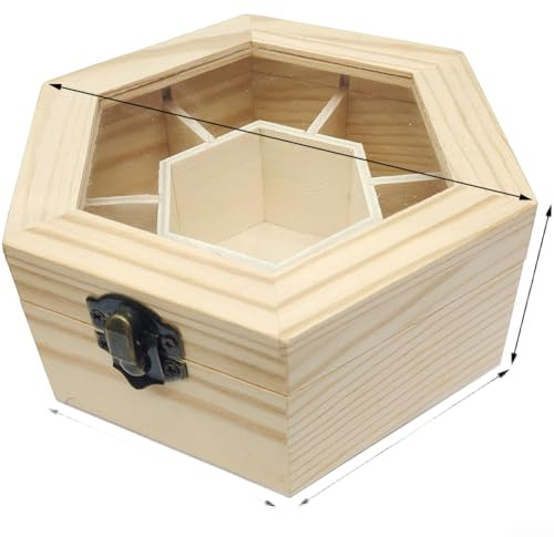Floweringbeter Caja organizadora de joyas de madera hexagonal de siete celdas para anillos, pendientes y pequeños accesorios con diseño limpio y compacto