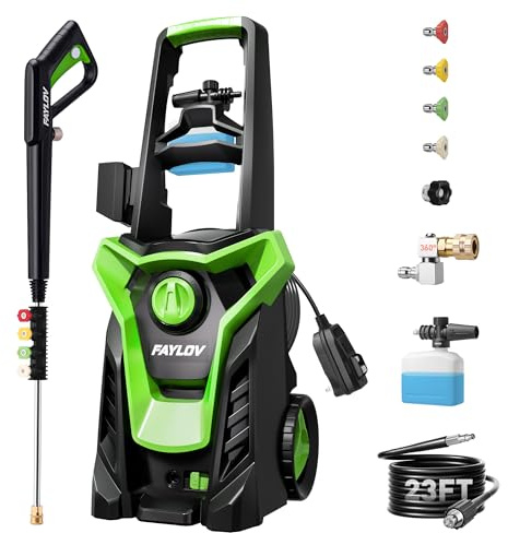 Pressure Washer, Power Washer with GFCI Safety Plug & No-Bend 360° Nozzle, 1.33 GPM Pressure Washer Complete with Foam Cannon & 4 Nozzles for Car & Home