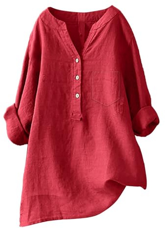 Leinen Blusen & Tuniken Für Damen Leinenbluse Große Größen Oberteile Langarm Tunika Tshirt Sommer Shirt Oversize Bluse V Ausschnitt Sommerbluse Leicht Shirts Damenblusen Lang