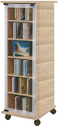VCM CD DVD Regal Turm Tower Vitrine Schrank Möbel mit Rollen Drehbar Farbwahl 98 x 31 x 35 cm Valenza
