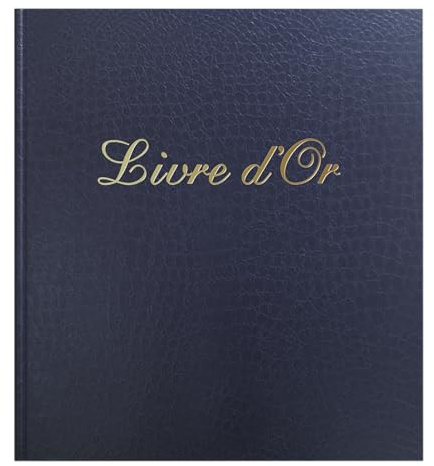 Exacompta - Réf. 308E - 1 Livre d'or PRESTIGE - Format 21 x 19 cm - Couverture papier pelliculé grain imitation croco -Tranche or avec inscription LIVRE D'OR - 140 pages blanches unies - Bleu