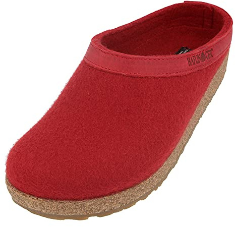 HAFLINGER Grizzly Torben pantofola zoccolo in feltro di pura lana rubino, taglia 38