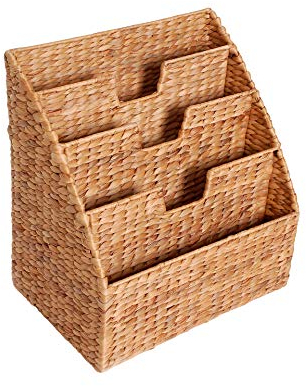 VIVANNO Rego Zeitungskorb aus Wasserhyazinthe – Moderner Zeitschriftensammler mit 4 Fächern, 40x37x25 cm, Natürliches Design für Wohn- und Arbeitszimmer