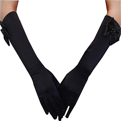 Gtopart Drachen Hochzeitshandschuhe Kinder, Prinzessin Handschuhe Mädchen (L (Alter 8-15), schwarz)