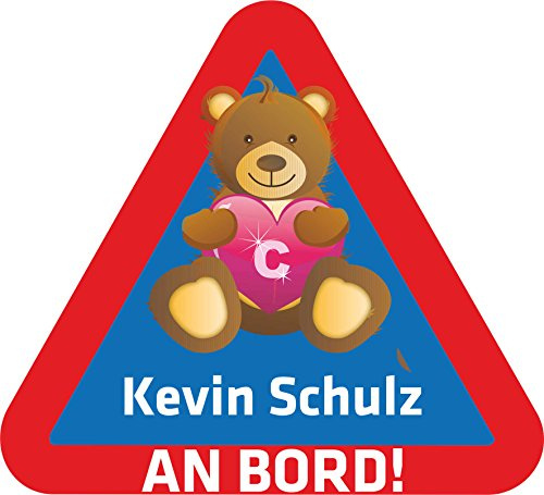 INDIGOS UG Baby an Bord Aufkleber Auto - 062 - Teddybär Teddy - 17x15 cm - Autoaufkleber selbst gestalten mit Name & Wunschtext personalisiert - Namensaufkleber Kinder - Babyaufkleber
