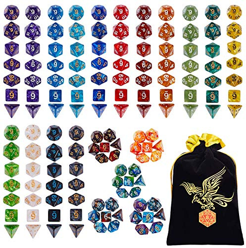 QMAY Set Dadi DND poliedrici da Gioco 140PCS, 20 Colori Doppio per Dungeon e Draghi Rpg da Tavolo MTG D4 D8 D10 D12 D20