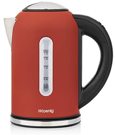 H.Koenig Bollitore elettrico programmabilein acciaio INOX 1,7L BOE54 Rosso, Termostato regolabile 40-100°C, Bollitura rapida, Compatto, Mantenimento in caldo, 2200W