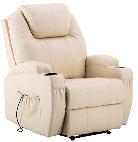 M MCombo Elektrisch Relaxsessel Massagesessel Fernsehsessel Liegefunktion Vibration Heizung 7061 neues Modell (Cremeweiß-Kunstleder)