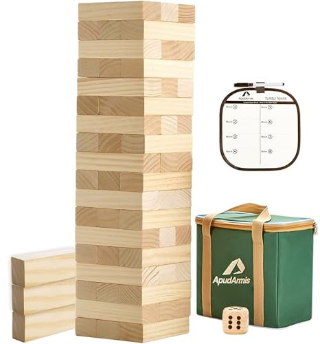 ApudArmis 54 PCS Tumble Timber Set, Pinewood Tumble Tower Game with Dice and Scoreboard - Classic Stacking Board Game for Adults Teenagers (1.5Ft to Over 3.2Ft)
