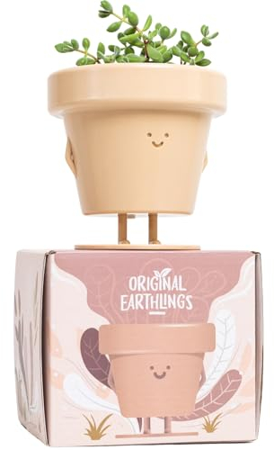 Original Earthlings Standing Pot, Cute Plant Pot, 10 cm Plastic Funny Planter with Drainage, Unique Cactus Plant Lover Gift, Small Succulent Face Flower Pot, Fun Teacher Appreciation Gift