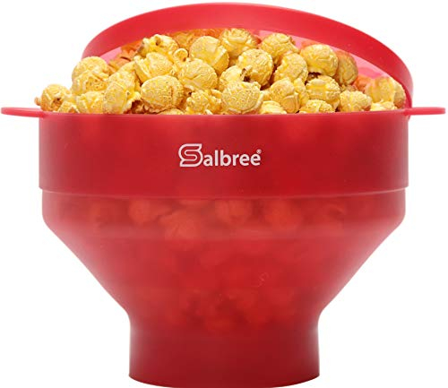 The Original Salbree Microwave Popcorn Popper, Silicone Popcorn Maker, Collapsible Microwavable Bowl - Hot Air Popper - No Oil Required - The Most Colors Available (Clear Red)