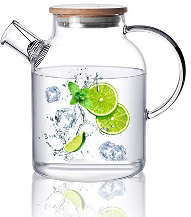 CnGlass Glass Teapot Stovetop Safe,50.7oz Clear Glass Pitcher with Removable Filter Spout for Loose Leaf and Blooming Teabag