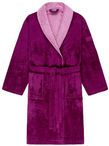 LOOKS BY WOLFGANG JOOP Bademantel XL, Bademantel Damen Frottee, Frauen Morgenmantel beere mit Schalkragen, hochwertige Baumwollmischung