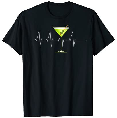 Martini Heartbeat T Shirt Cocktail Glass Happy Hour Shirt T-Shirt