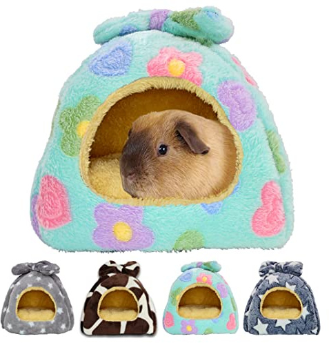 GINIDEAR Guinea Pig Bed, Guinea Pig Warm Hideout House Accessories Cozy Bed for Small Animals Hamsters Chinchillas Dwarf Bunnies Hedgehogs. M, Green Flower