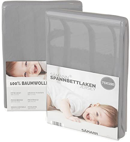 Sämann Jersey Spannbettlaken Spannbetttuch für Laufgitter 75x100 cm, Baumwolle grau