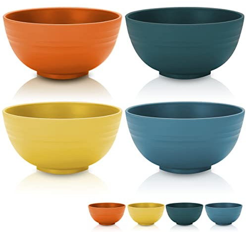 Kyraton Cereal Bowls 4 Pieces, Unbreakable And Reusable Light Weight Bowl For Rice Noodle Soup Snack Salad Fruit Dishwasher Safe, Microwave Safe BPA Free (Mutil Color)