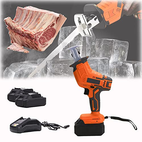 DINGFAN Scie Sabre sans Fil, 20V Scie à Os Boucherie Électrique avec Batterie et Chargeur, Lumière LED, Changement de Lame sans Outil, Idéal pour Couper Les Aliments Surgelés