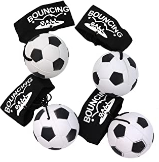 ELLUG 4er Set Fußball Springball/Returnball/Flummi, Armband & Schnur, Safety Clip, Ø6,3cm
