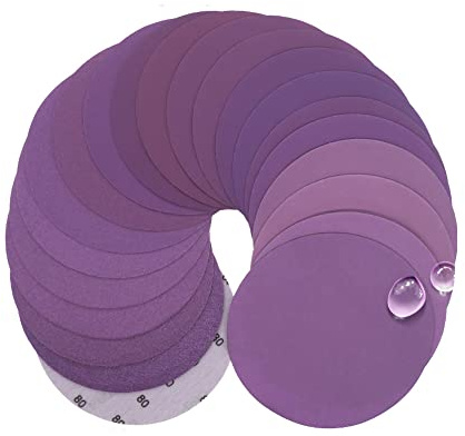 30pcs 6 pulgada discos de lija redondos de agua húmeda de 150mm grano de papel lija 1000/1500/2000/3000/5000/7000 con gancho y bucle de lija morada amoladora de lijado y pulido