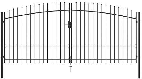 Festnight Doppeltor Gartentor 400x175 cm Doppelflügeltore Gartentür Metall Zauntor Hoftor Tür Abschließbar Zauntür Tor Gartenpforte mit Pfosten Einfahrtstor Hoftür Stahl, Schwarz