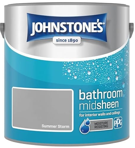 BargainsMania Bathroom Paint - Mid Sheen Finish - Summer Storm - Stain Blocker Paint - Use in Moist & Damp Areas - Low Odour - Dry in 1-2 Hours - 2.5L
