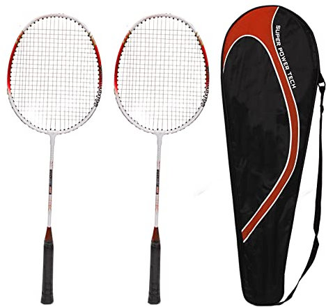 Wakects Badmintonschläger Set 2er Profi Alu ultraleichte 18-20 Pfund Badminton Racket mit Schlägertasche für Anfänger Sport Training,718A Blau/Rot (Rot)