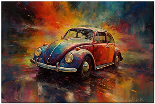 PRINTONIA Leinwandi-bild 120x80cm VW Käfer Typ 1 Abstrakt Art Bilder Dekoration Wandbild Kunstdruck Automobil Deko