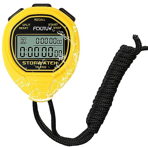 FCXJTU Digitale wasserdichte Stoppuhr, 60 Runden geteilte Speicher-Stoppuhr, keine Uhr, kein Kalender, kein Alarm, einfache stille große Anzeige, Stoppuhr für Sport, Schwimmen, Training, Trainer