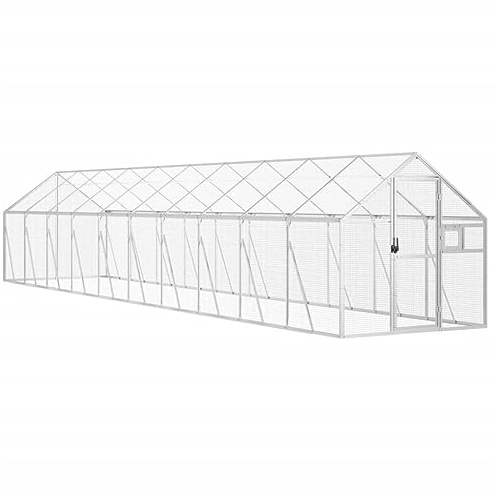 vidaXL Fågelvoljär silver 1,79x10x1,85 m aluminium, voljär, fågelburar, utomhusvoljärer, voljärer, utomhusvoljär, utomhusbur, utomhusburar