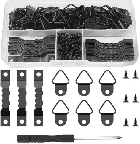 Avesteir 251 Stück Bilderhaken Schwarz, Bildaufhänger Set mit Schraubendreher und Fachbox, Aufhänger Sets für Bilder mit Schrauben, Bilderrahmen Zackenaufhänger für Haus Büro Wand Befestigung Malerei