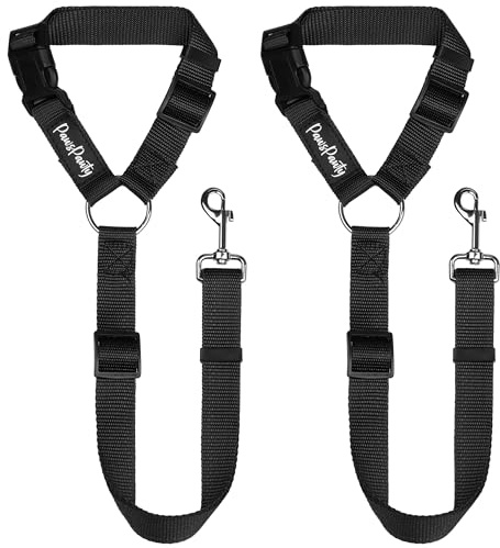PawsPawty 2 Pack Headrest Dog Car Safety Seat Belt Adjustable Nylon Fabric Car Leash Vehicle Seatbelts Harness for Dogs 2-in-1 Leash and Restraint