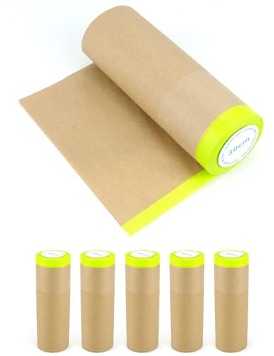 QWORK® 6 pezzi carte per mascheratura da pittore 30 cm x 15 m, carta per mascheratura con strisce autoadesive, nastro adesivo per mascheratura