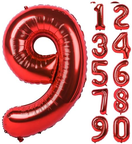 TNSRAY Palloncini Rosso Foil 82cm - Palloncini Compleanno- Decorazioni Festa Compleanno, Palloncino Compleanno, Numeri Gonfiabili Gigante Decorazioni Palloncino Compleanno Festa Femmina Donne,Numero 9