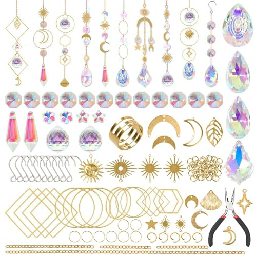 Sonnenfänger Bastelset, 200 Stück Kristall Windspiel, DIY Hängender Lichtfänger Handwerk, Deko Anhänger, Fensterdeko Hängend für Garten Outdoor Deko