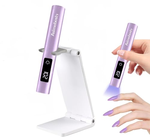 Asimebesty Mini Lampada UV LED Unghie, Lampada UV Unghie Piccola 3W, Lampada Gel Unghie con Supporto, 20/60/90S Timer, Ricaricabile Portatile Torcia per unghie Gel Asciugatura Rapida Viola