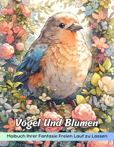 Vögel Und Blumen Malbuch: Malvorlage Vögel Und Blumen, Skurrile Vogelbegleiter Inmitten Blühender Gärten