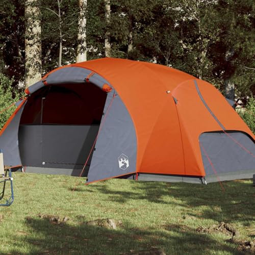 Homgoday Campingzelt 8 Personen Kuppelzelt Familienzelt Trekkingzelt Festivalzelt Gartenzelt Wasserdicht Zelt für Camping Reise Trekking Garten Grau & Orange 360x430x195 cm 190T TAFT