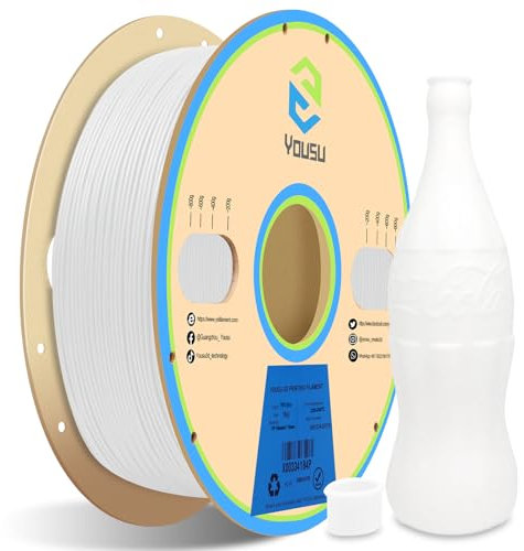 YOUSU Polypropylene PP Filament 1.75 mm (± 0.03) for 3D Printer Included Build Sheet, Semi-Flexible Ultra Tough Filament, White 1 kg (2.2 lbs)