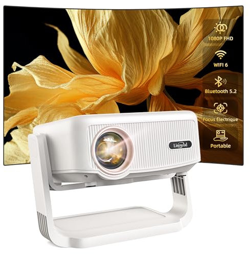 Videoprojecteur, Auto Verticale Keystone/Focus Électrique /360°Rotating, 1080P HD 22000Lux Projecteur Video, avec WiFi6, Bluetooth Lisowod Retroprojecteur Portable pour Home Cinéma/FireStick/HDMI/USB