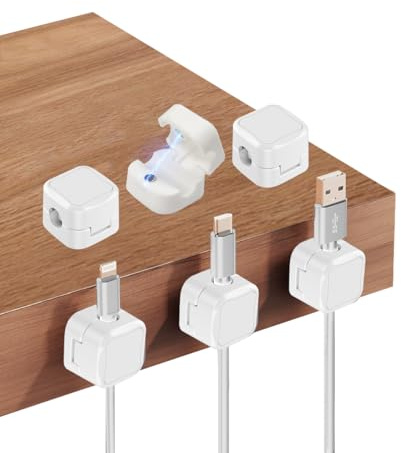 Ruayia Cable Holder, Pack of 6 Cable Organiser, White, Cable Clips, Magnetic Cable Management for Desk, Charging Cables, Power Cable, Micro Cable, USB C Charging Cable, Audio Cable - White