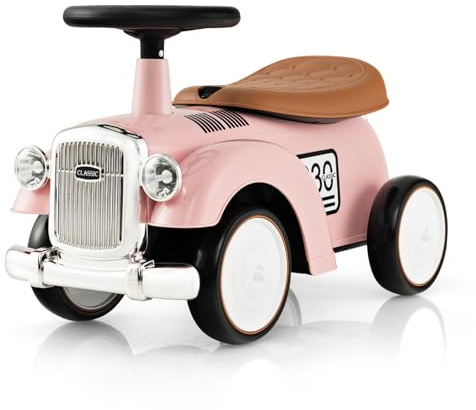 SOARS Rutschauto Retro, Rutschfahrzeug mit Lenkrad, Sound, Stauraum,Kotflügel, Spielzeugauto Jungen & Mädchen für Kinder ab 1 Jahr, 58 x 27 x 34 cm (Rosa)