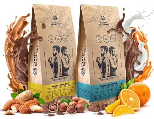 Coffee Broastery Kaffeebohnen Set Brasilien Cerrado Frisch Geröstet 2kg | Guaxupe 2x1kg Spezialitäten Kaffee, 100% Arabica, Ganze Bohnen, Noten von Schokolade und Nüssen Premium Kaffee