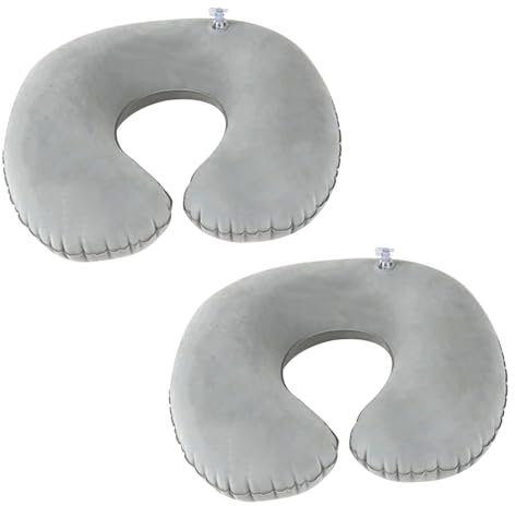 2 Almohada de Viaje Inflable en Forma de U, Cojin Cuello Viaje y Ergonómica Lavable ,Cómodo Soporte Cervical con Funda de Terciopelo Suave, Fácil de Limpiar, Ideal para Avión, Coche y Tren, Gris