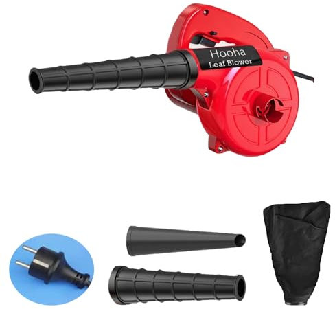 Hooha Soffiatore a filo con cavo in gomma morbida da 137 cm, potente soffiatore elettrico e ventilatore 200 km/h e 16000 rpm, per giardinaggio, cura del prato, giardinaggio (1,3 kg, 1000 W)