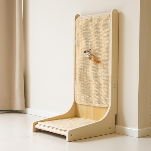 PETKARAY Sisal Kratzbrett Katze, 66 cm L-förmige Kratzbrett, 90° vertikale Kratzfläche, Kratzmöbel mit Katzenspielzeug, Katzenkratzbrett für Wand und Ecke