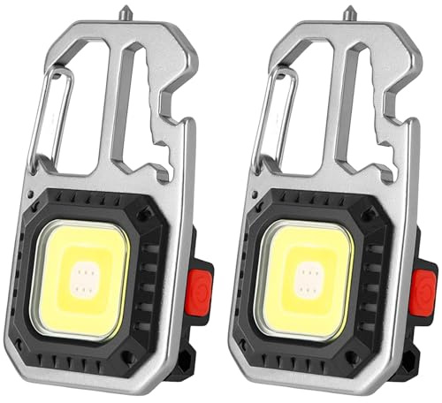 XLKJ Lot de 2 porte-clés LED 500 lumens, mini porte-clés COB, décapsuleur pour camping en plein air