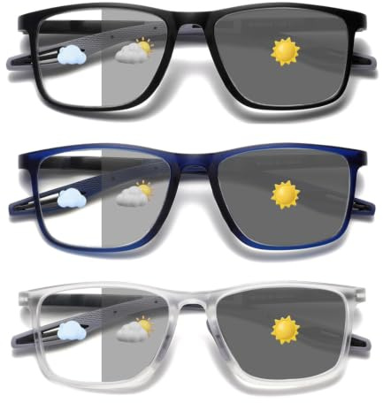 Hubeye TR90 Sport Lesebrille für Damen und Herren Gute Quadratische bequeme flexible Anti-blaue Computerbrille Hochwertig Komfortabel Lesehilfe (Transparent+Blau+Schwarz, 2.50)